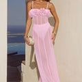 DEMI SHEER FLOWER TRIM MAXI DRESS - MUSK