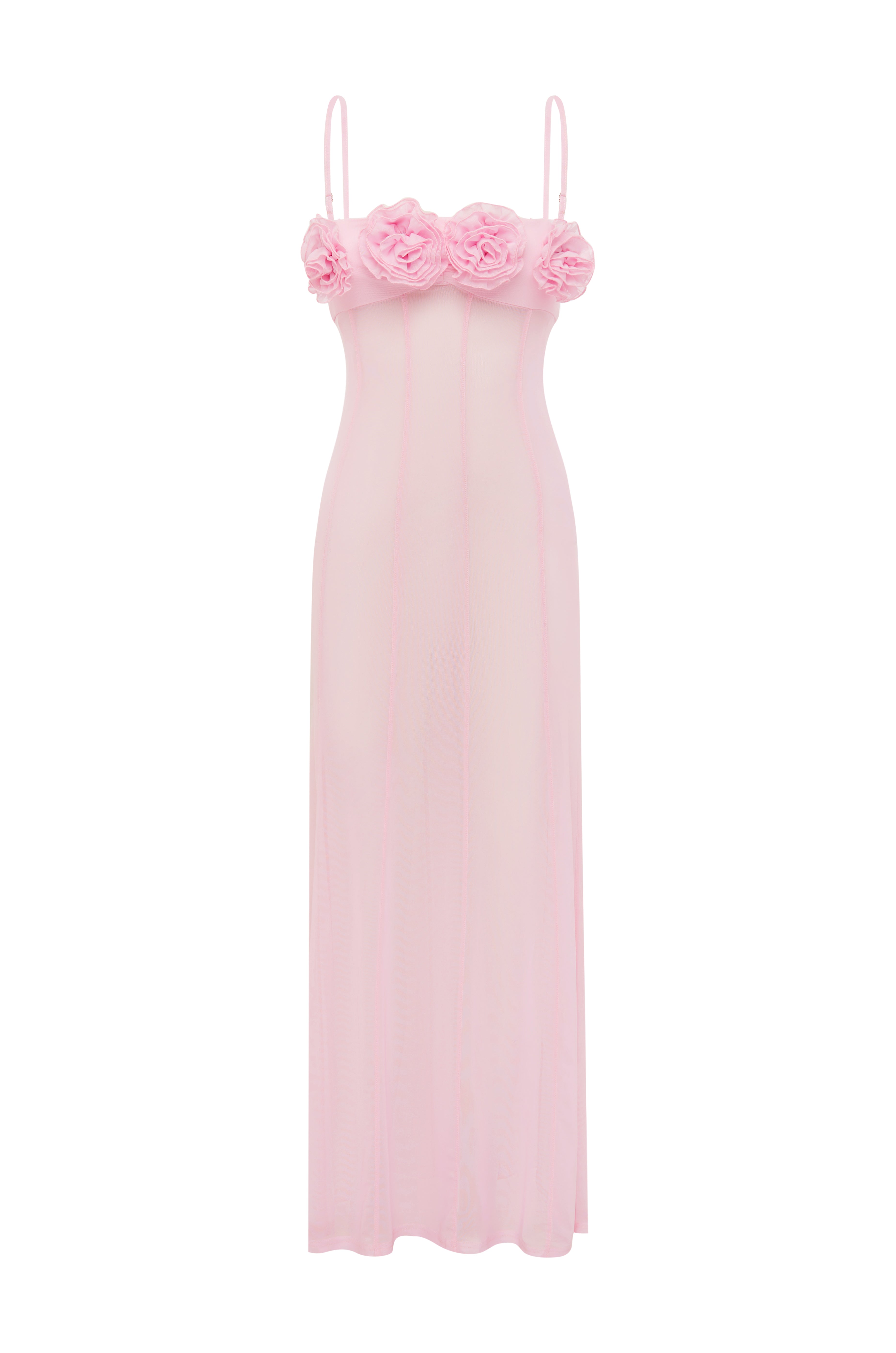 DEMI SHEER FLOWER TRIM MAXI DRESS - MUSK | Runaway The Label Australia