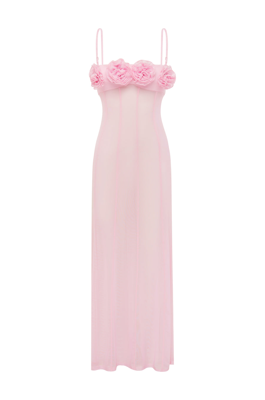DEMI SHEER FLOWER TRIM MAXI DRESS - MUSK