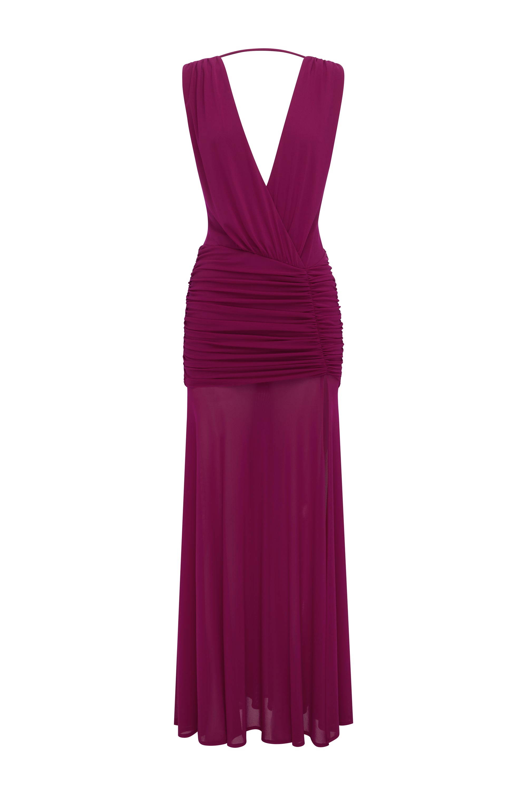 DESERAE LOW PLUNGE MAXI DRESS - FUCHSIA