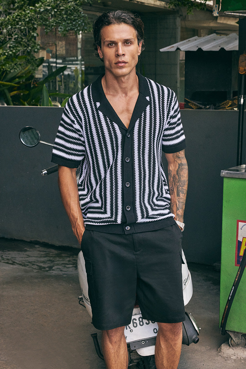 DORIAN SHORT SLEEVE SHIRT - BLACK/WHITE