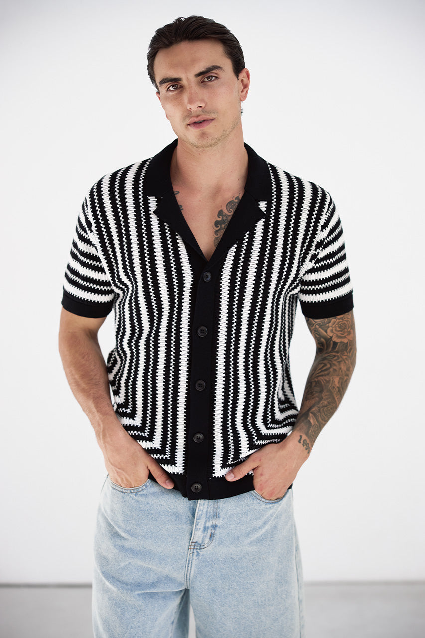 DORIAN SHORT SLEEVE SHIRT - BLACK/WHITE