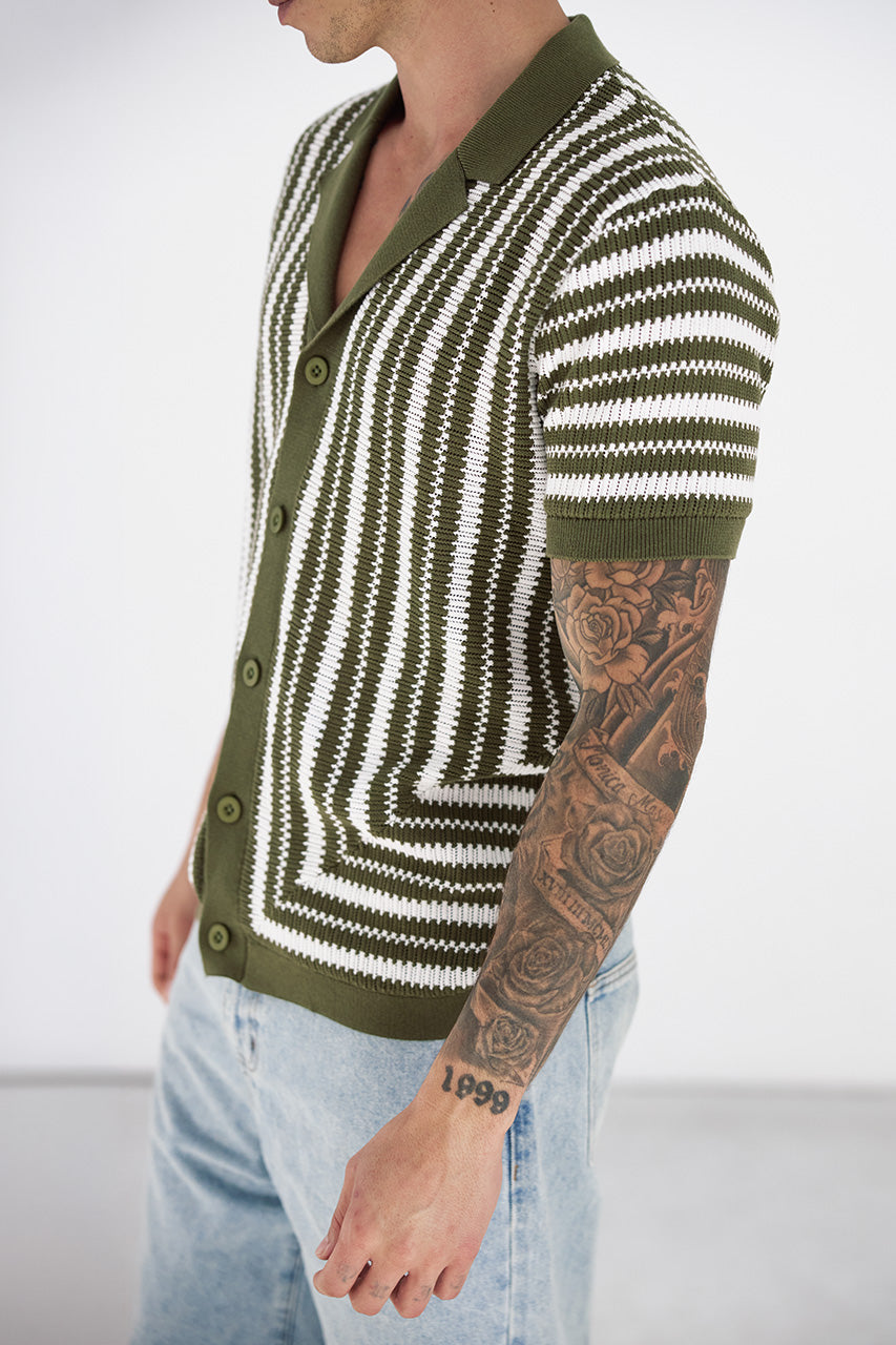 DORIAN SHORT SLEEVE SHIRT - KHAKI/WHITE