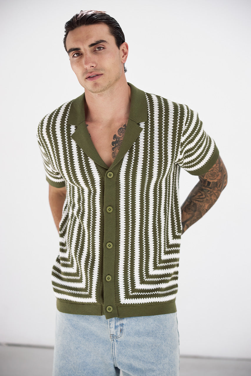 DORIAN SHORT SLEEVE SHIRT - KHAKI/WHITE