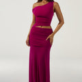 DREW ASYMMETRICAL NECK MAXI DRESS - BERRY