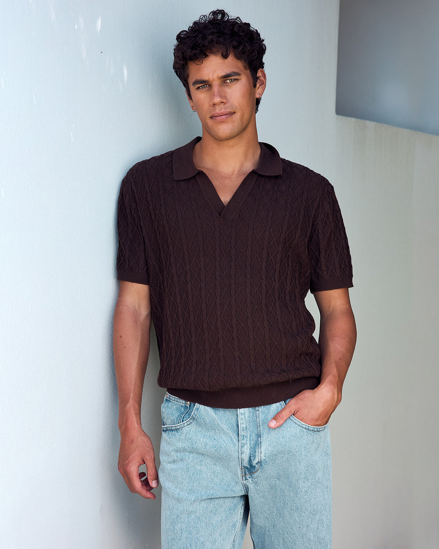 EIRIK THREE QUARTER KNIT TOP - CHOCOLATE