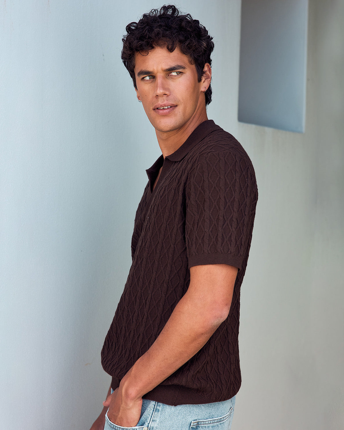 EIRIK THREE QUARTER KNIT TOP - CHOCOLATE