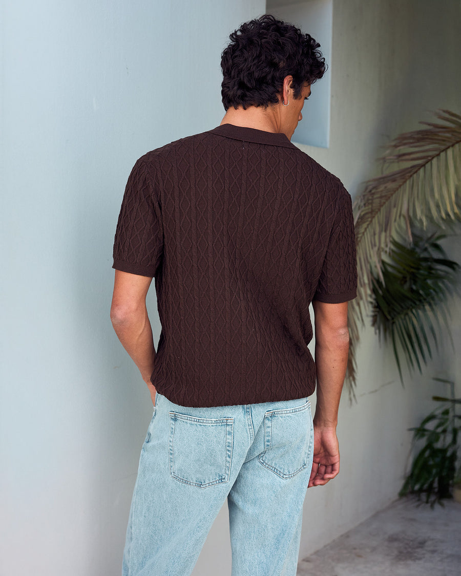 EIRIK THREE QUARTER KNIT TOP - CHOCOLATE