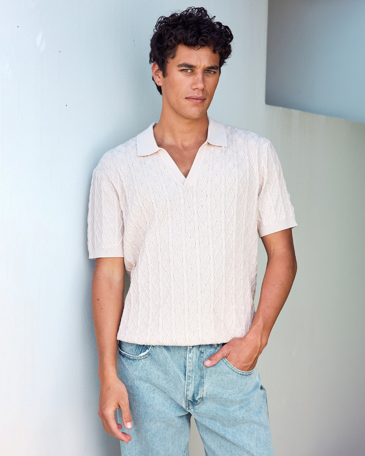 EIRIK THREE QUARTER KNIT TOP - SAND
