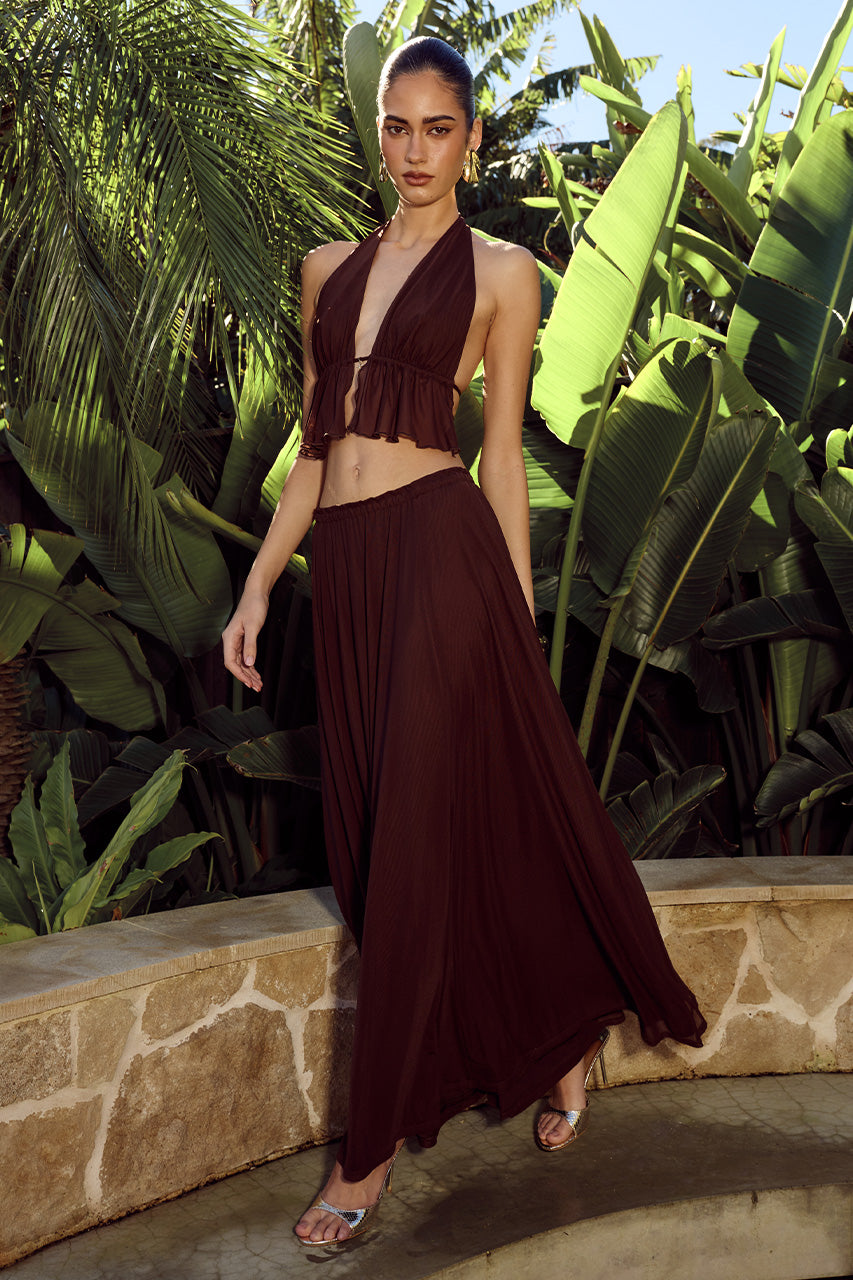 ELIO PLEATED MAXI SKIRT - BITTER CHOCOLATE