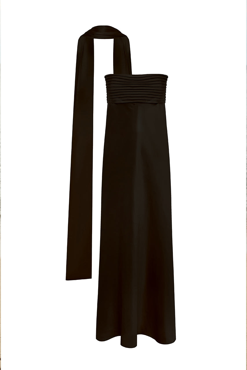 ELSA STRAPLESS SCARF MAXI DRESS - BLACK
