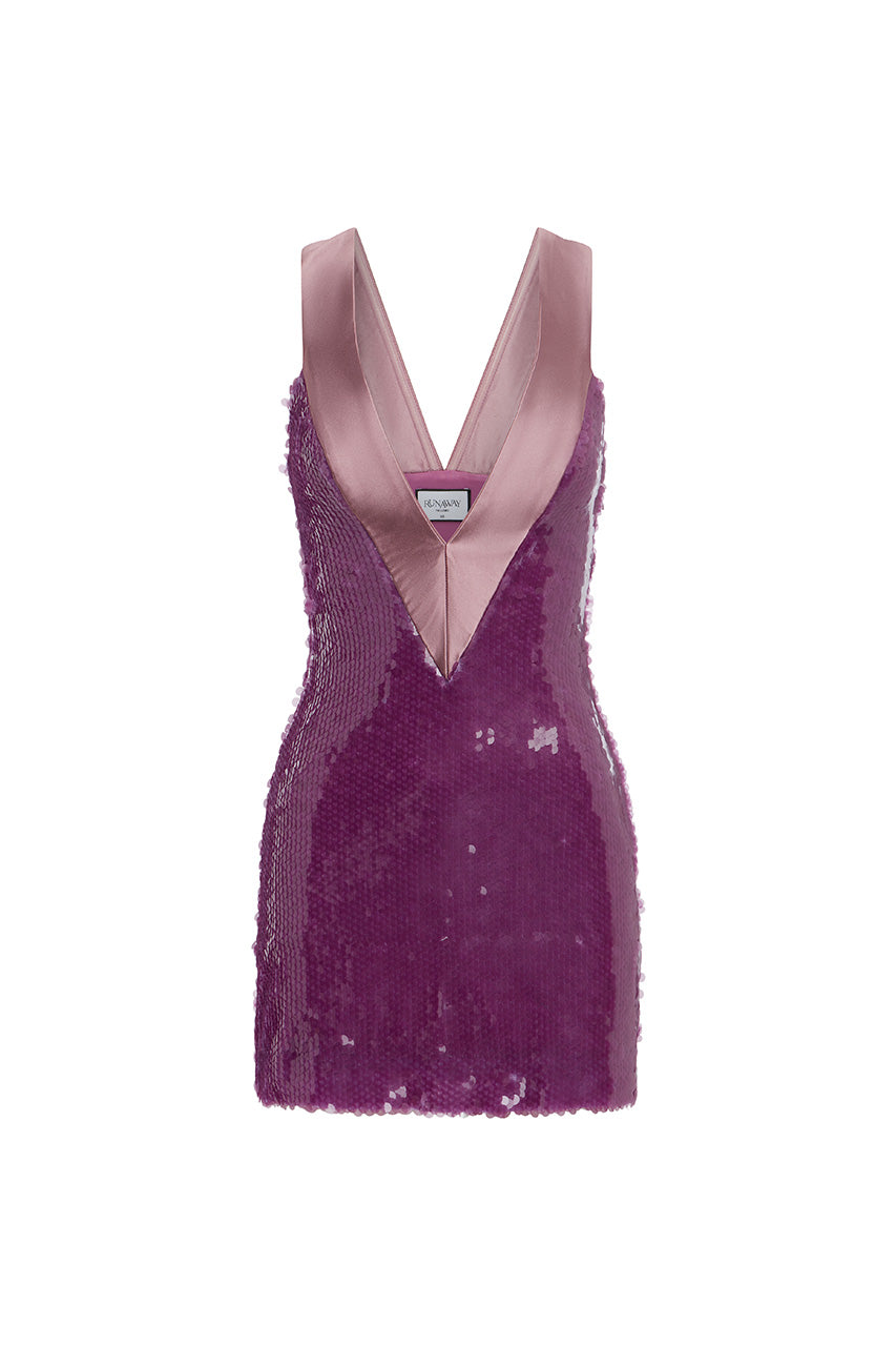 ELYSIA V-NECK SEQUIN MINI DRESS - ORCHID