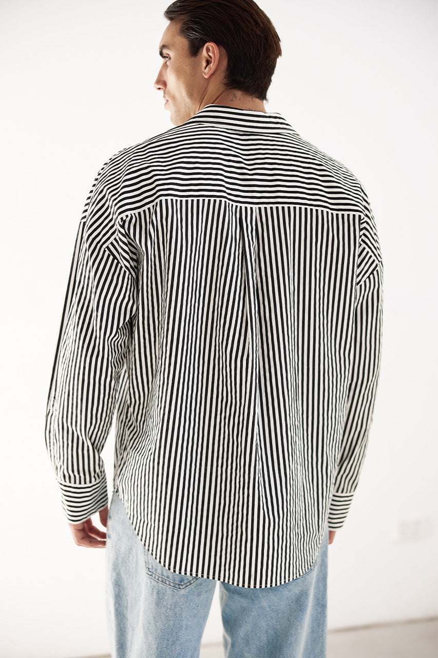 ESTVAN LONG SLEEVE SHIRT - PINSTRIPE BLACK/WHITE