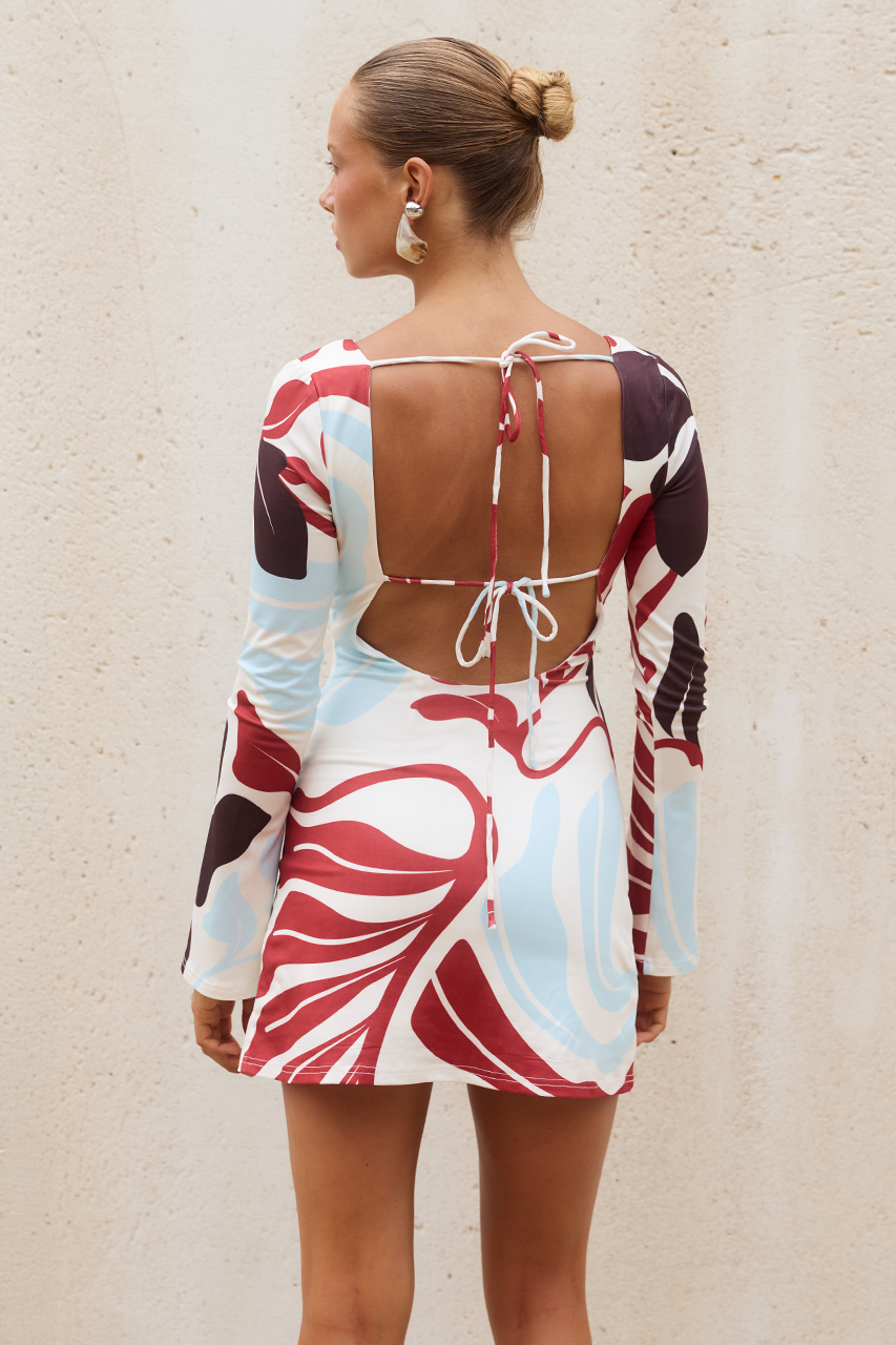 ETERNITY SLEEVED MINI DRESS - AZURE CREAM