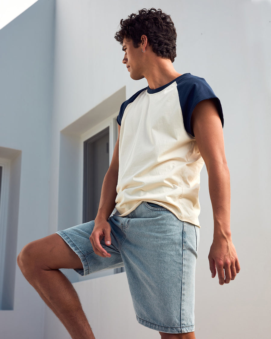 ETIENNE RAGLAN TANK - SAND/NAVY