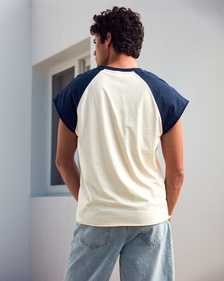 ETIENNE RAGLAN TANK - SAND/NAVY