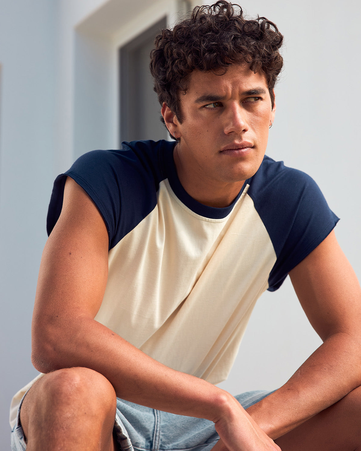 ETIENNE RAGLAN TANK - SAND/NAVY