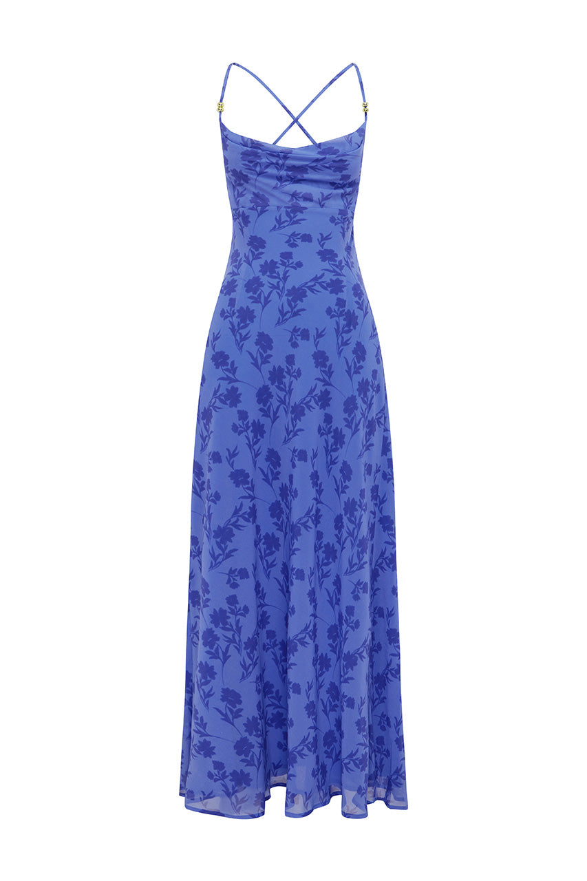EVE COWL CROSS BACK MAXI DRESS - ALMINA BLUE