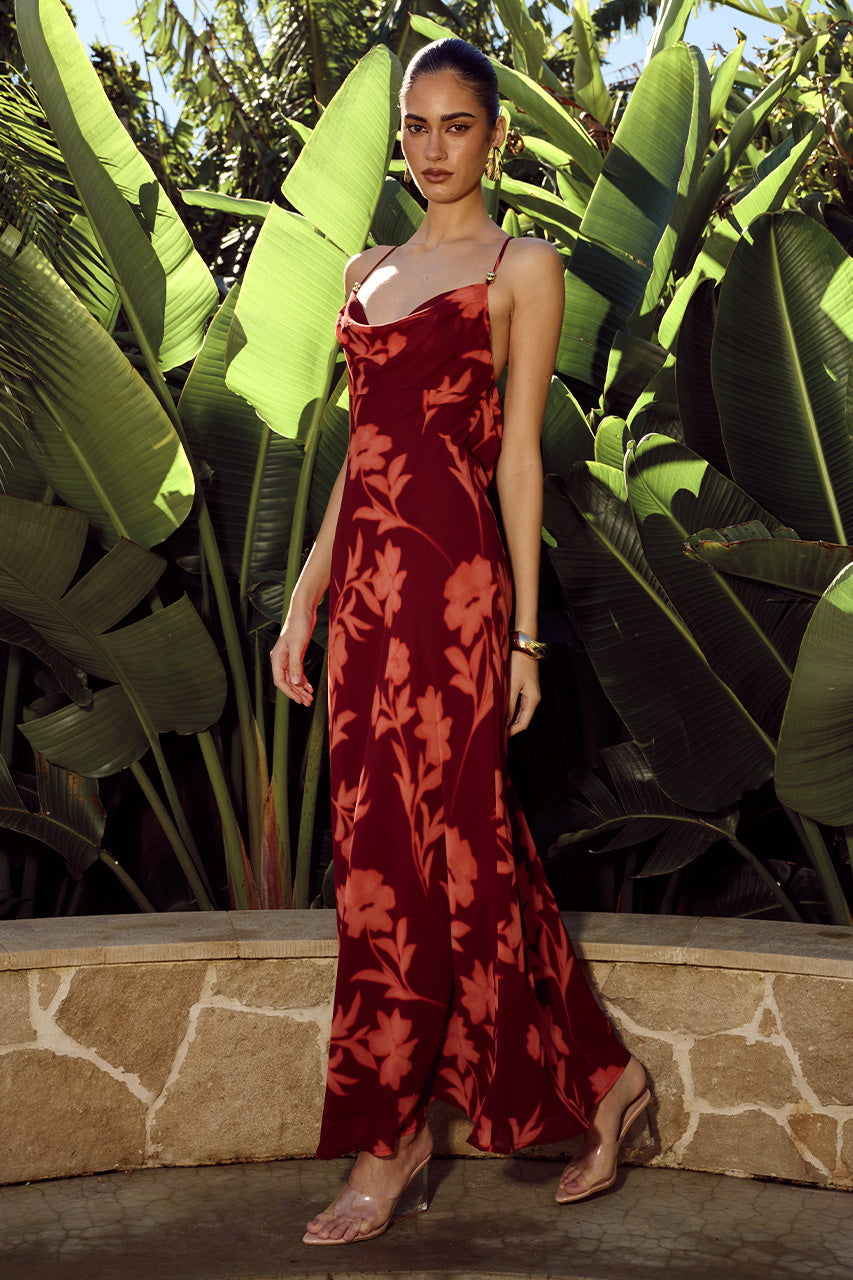 EVE COWL CROSS BACK MAXI DRESS - ALMINA RED