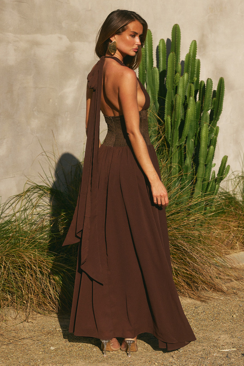 FERNANDA PLUNGE HALTER MAXI DRESS