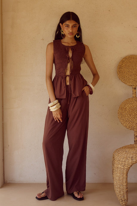 FLEUR PALAZZO PANT - CHOCOLATE