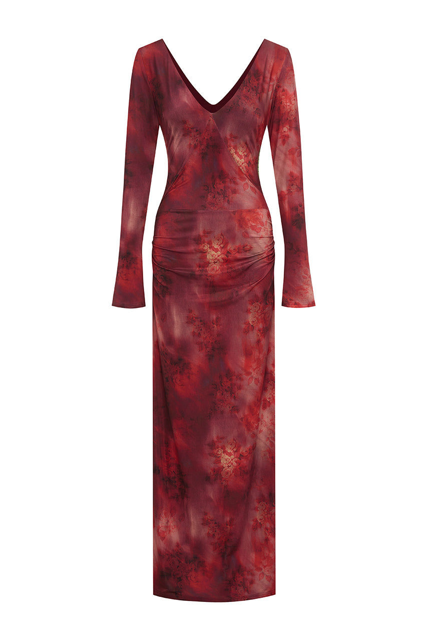 FREESIA LONG SLEEVE MAXI DRESS - QUINN CHERRY