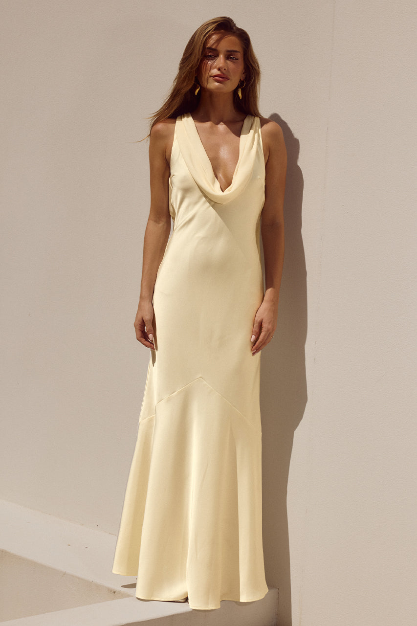 runaway the label gabriella maxi dress COWL - LEMON Strapless Sweetheart Beige Mermaid decsaleonsale Draping over the shoulder Color:Moss green