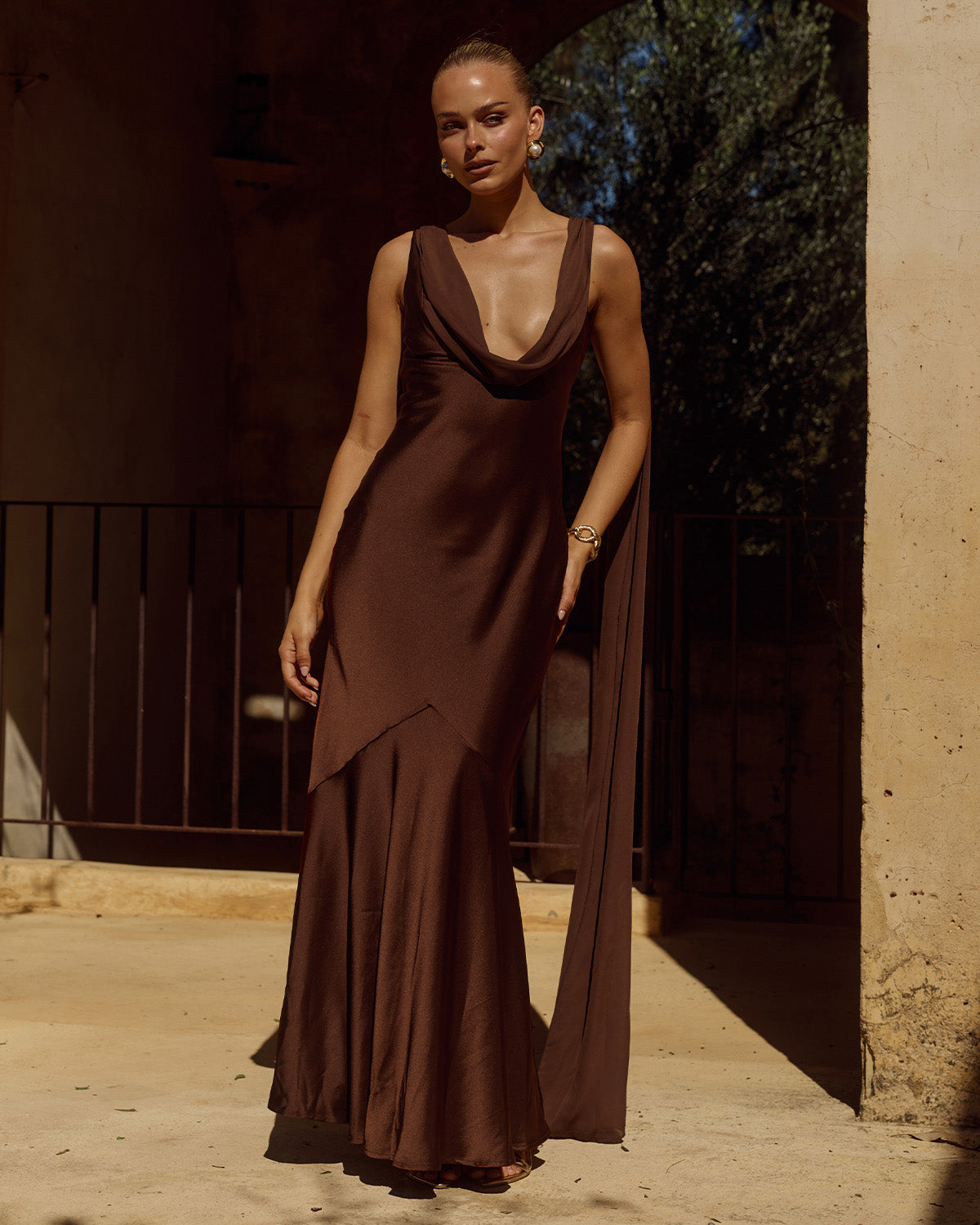 GABRIELLA  COWL MAXI DRESS - CHOCOLATE