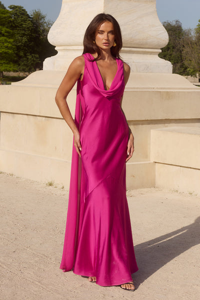 Runaway The Label GABRIELLA COWL MAXI DRESS in FUCHSIA