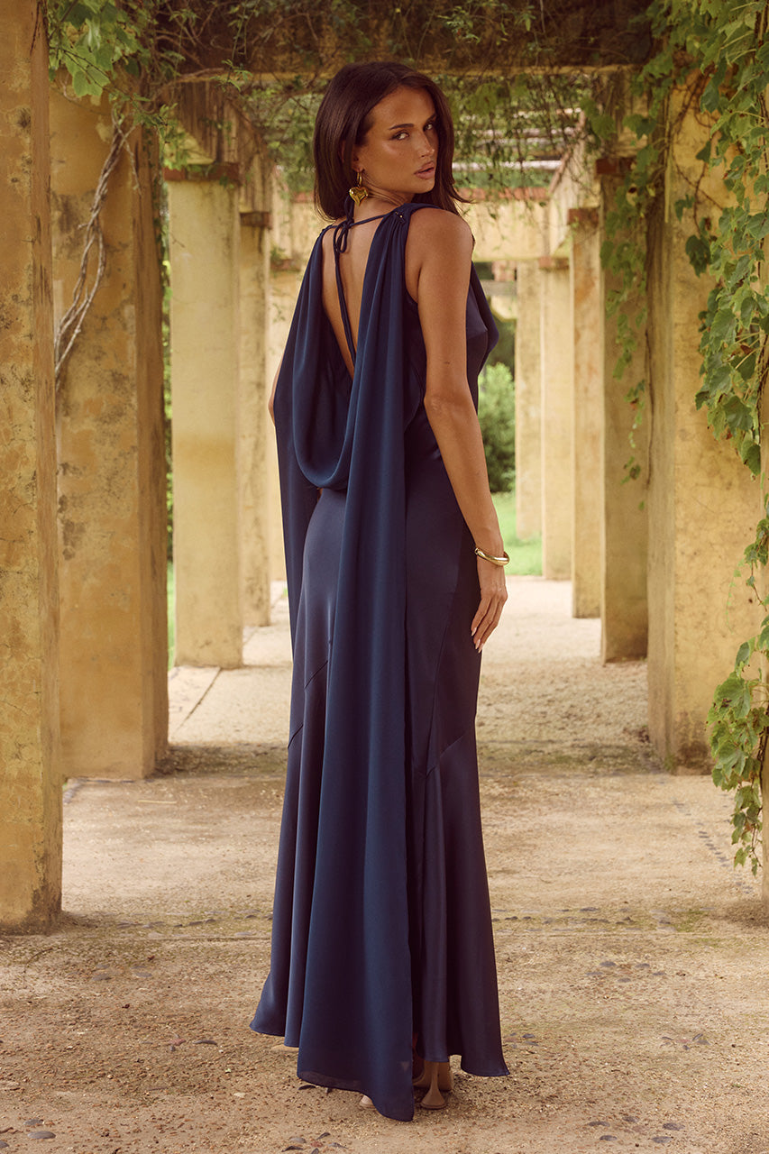 GABRIELLA COWL MAXI DRESS - NAVY
