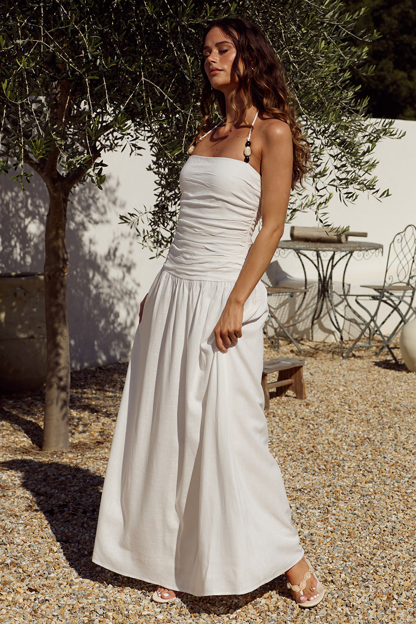 GIULIA RUCHED MAXI DRESS - OFF WHITE