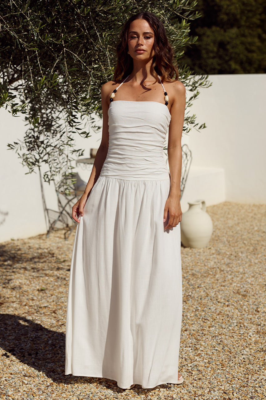 GIULIA RUCHED MAXI DRESS - OFF WHITE