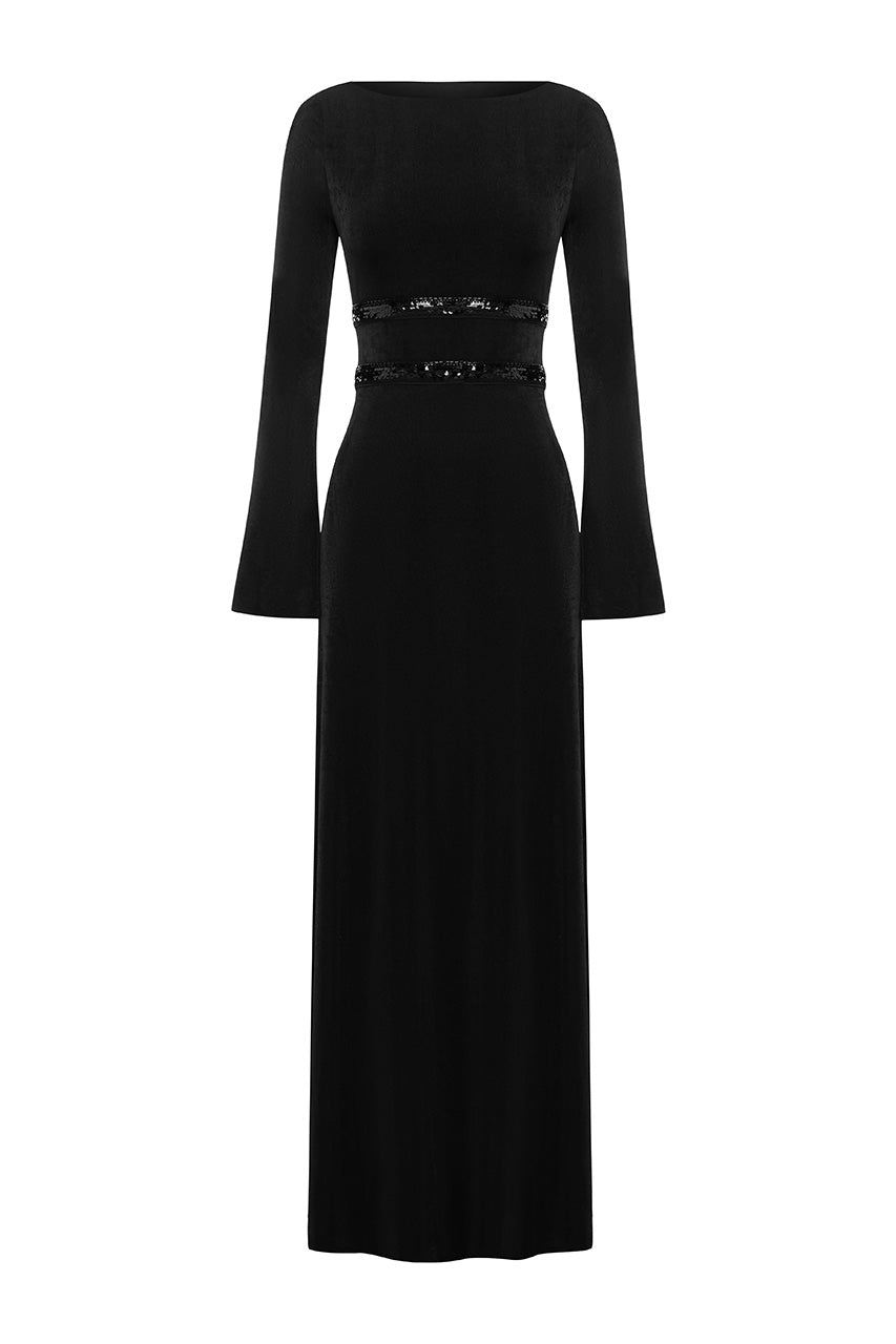 GRACY LONG SLEEVE CUTOUT MAXI DRESS - BLACK