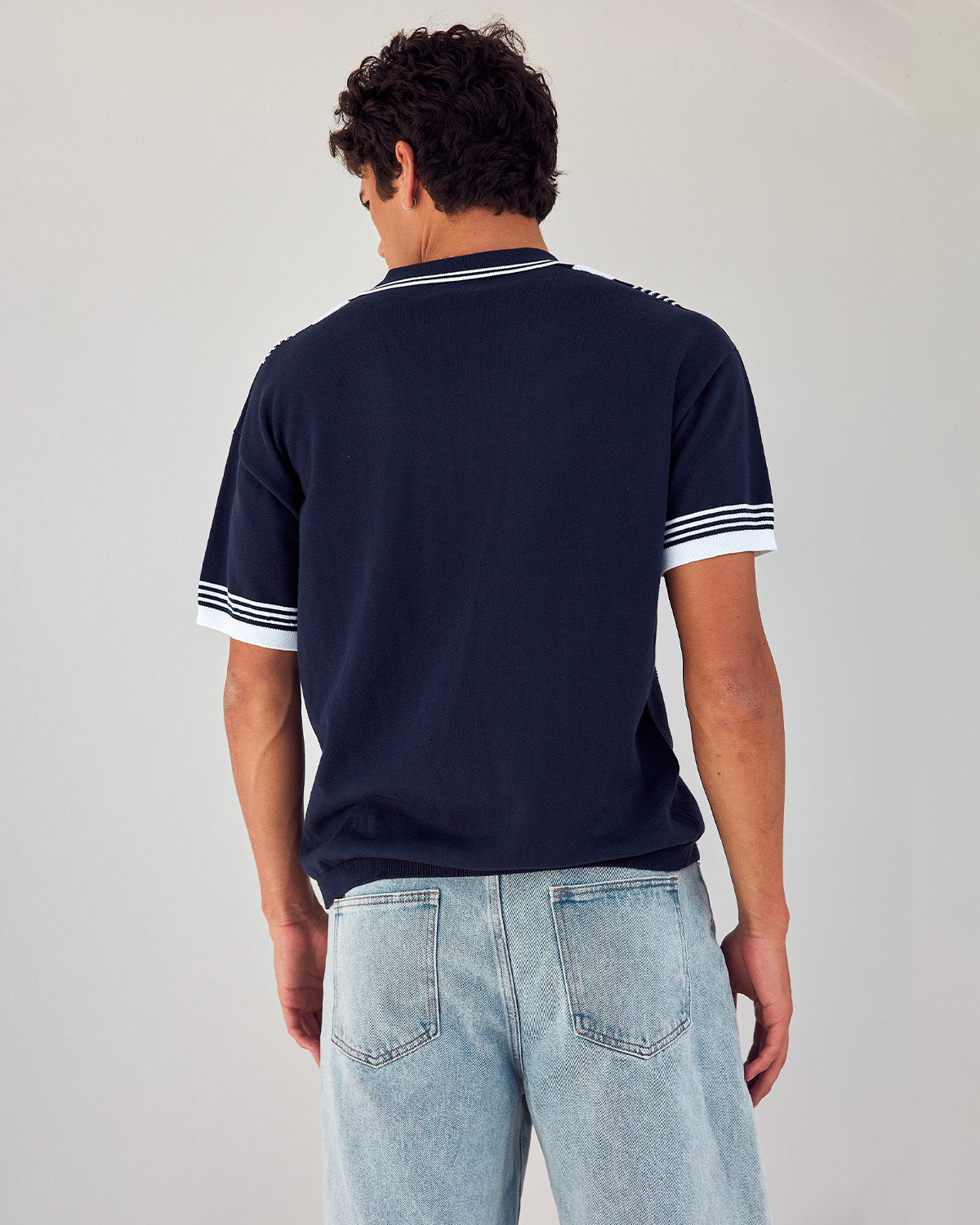 HUDSON SHORT SLEEVE KNIT TOP - NAVY/WHITE