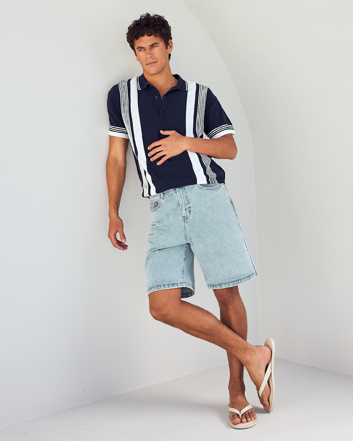 HUDSON SHORT SLEEVE KNIT TOP - NAVY/WHITE
