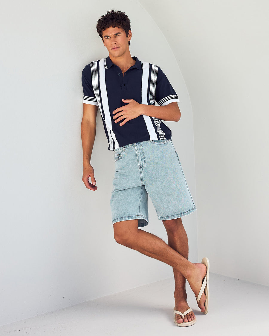 HUDSON SHORT SLEEVE KNIT TOP - NAVY/WHITE