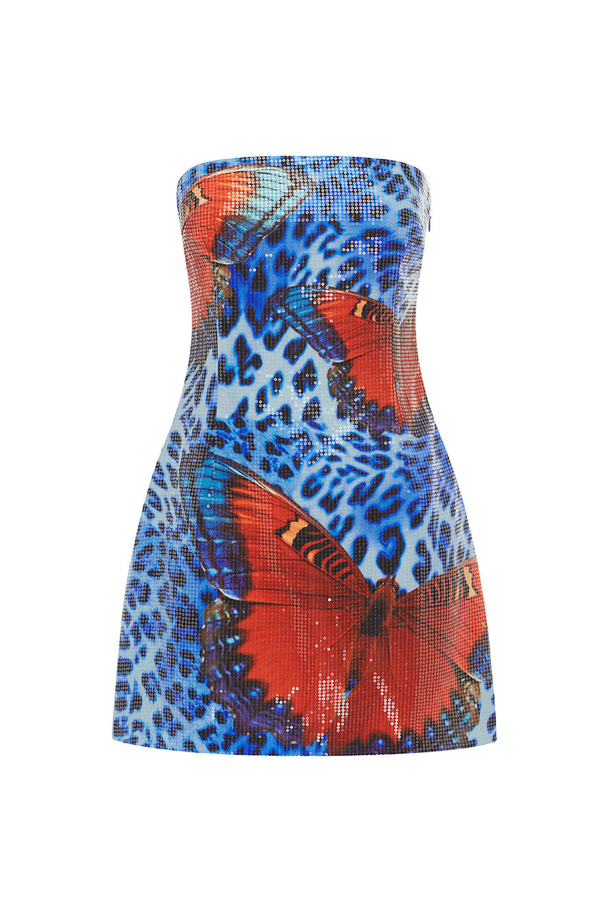 IBIZA MINI DRESS - LEOPARD BUTTERFLY - IBIZAMINIDRESSLEOPARDBUTTTERFLYPRINT