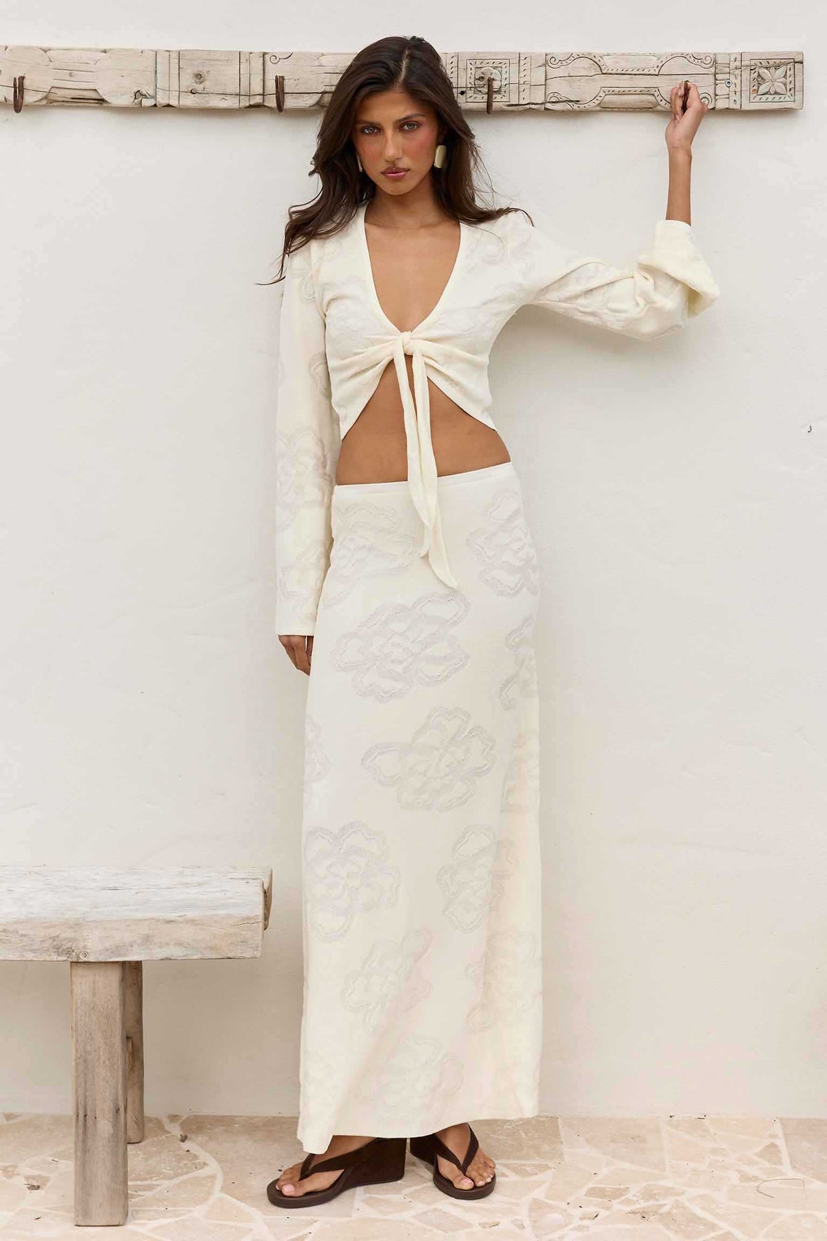 INFERNO LOW WAISTED MAXI KNIT SKIRT - OFF WHITE