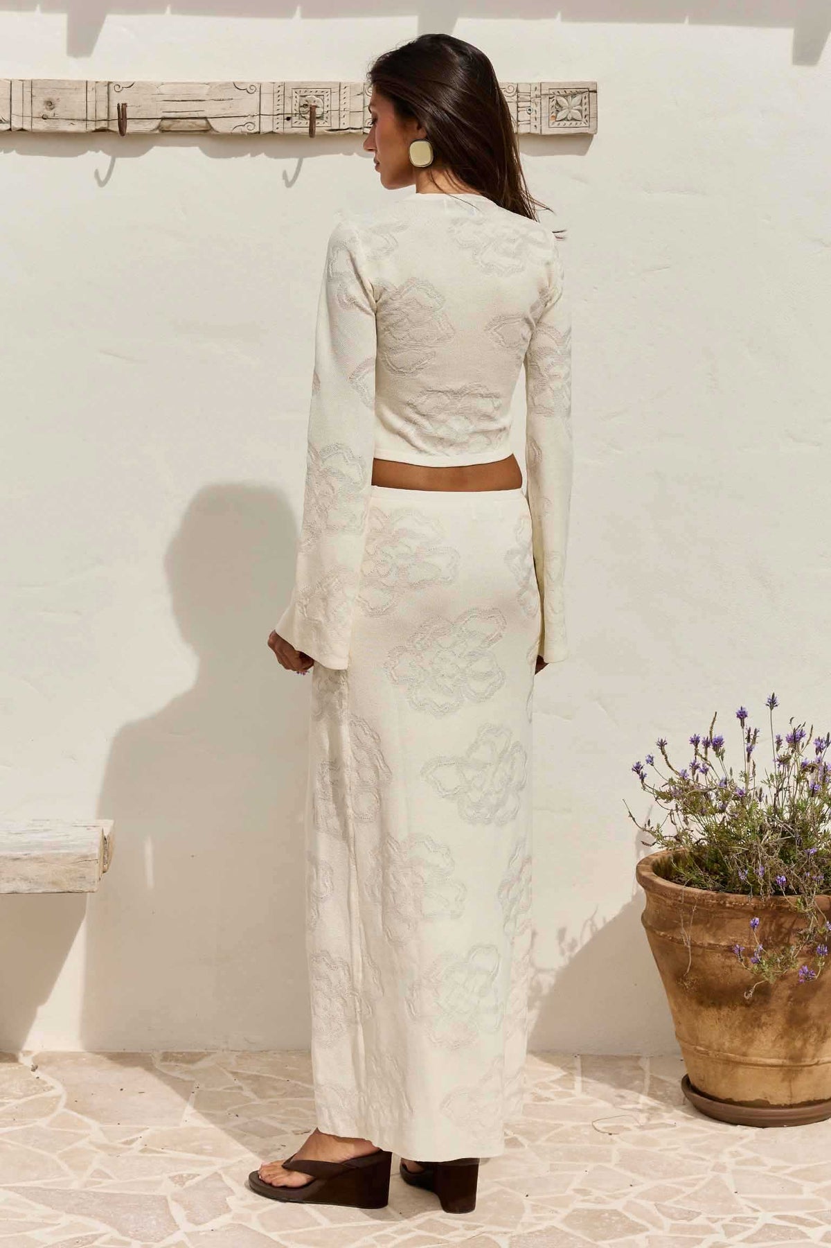 INFERNO LONG SLEEVE TIE KNIT TOP - OFF WHITE
