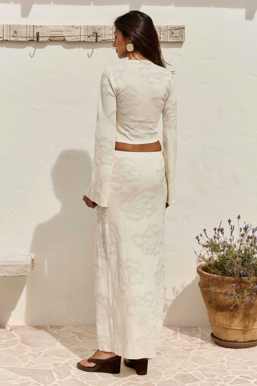 INFERNO LONG SLEEVE TIE KNIT TOP - OFF WHITE