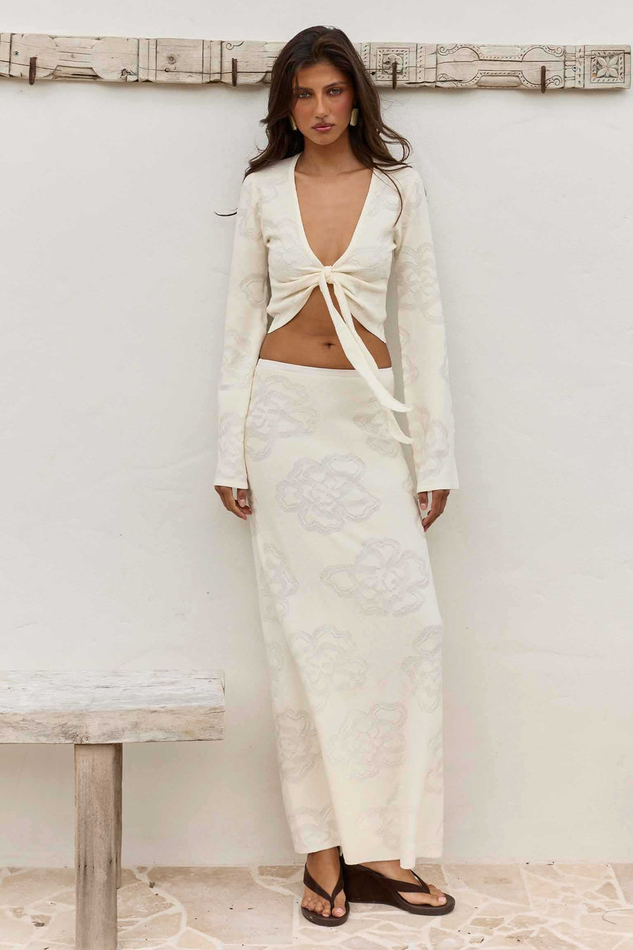 INFERNO LOW WAISTED MAXI KNIT SKIRT - OFF WHITE