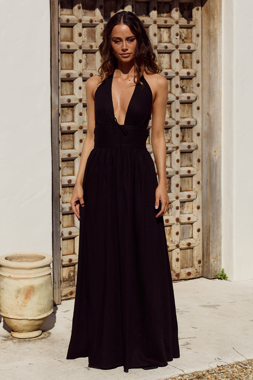 ISABELLE HALTER MAXI DRESS - BLACK