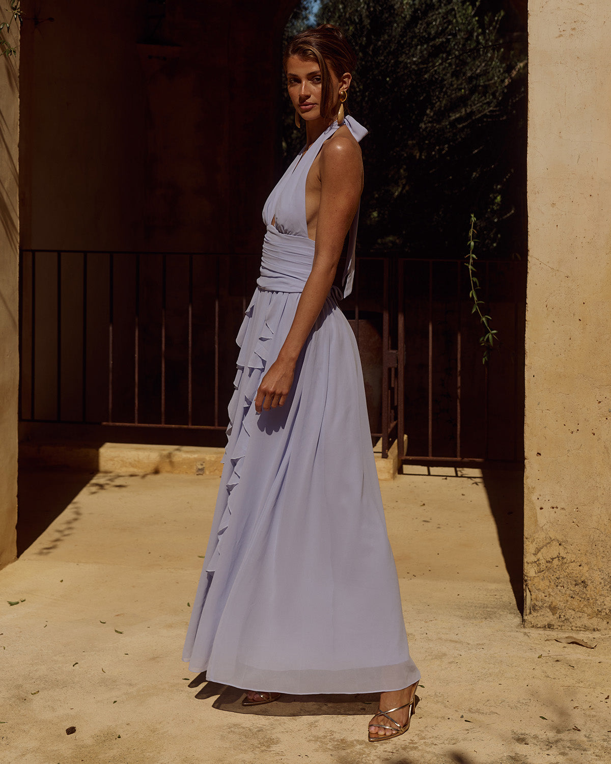 ISOLINA HALTER CORSET MAXI DRESS - SKY BLUE