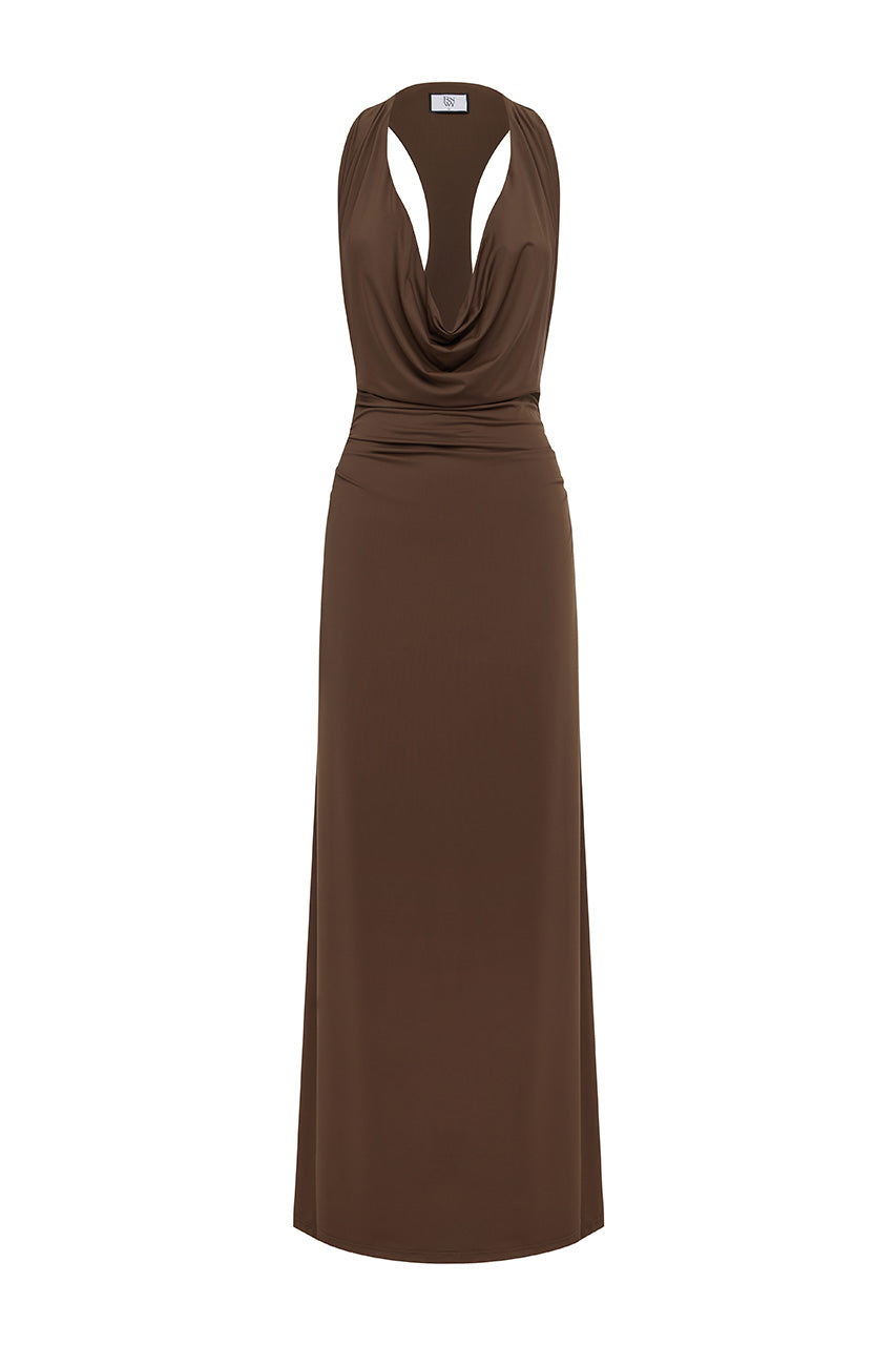 IVY COWL RACERBACK MAXI DRESS - MOCHA