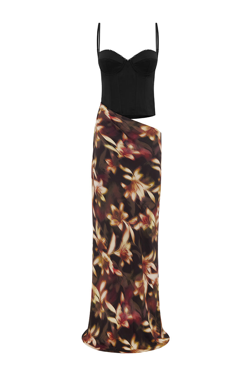 JACINTA BUSTIER CUT OUT MAXI DRESS - HARLOW BLACK