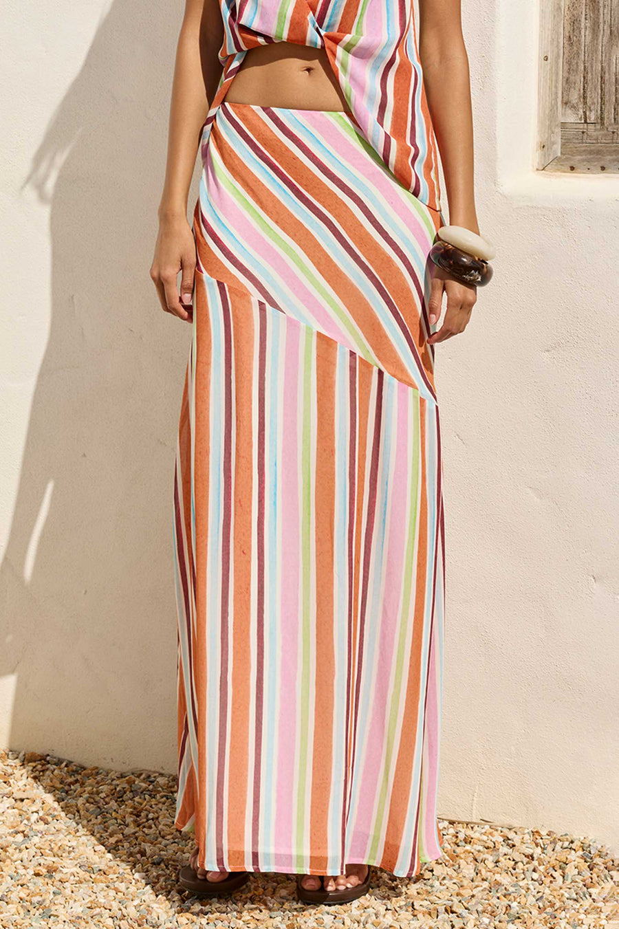 TULLAH LOW WAISTED MAXI SKIRT - TULLAH ORANGE/PINK