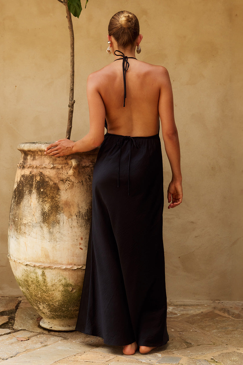 JELENA HALTER OPEN BACK MAXI DRESS - BLACK