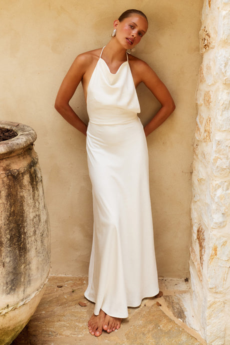JELENA HALTER OPEN BACK MAXI DRESS - CREAM