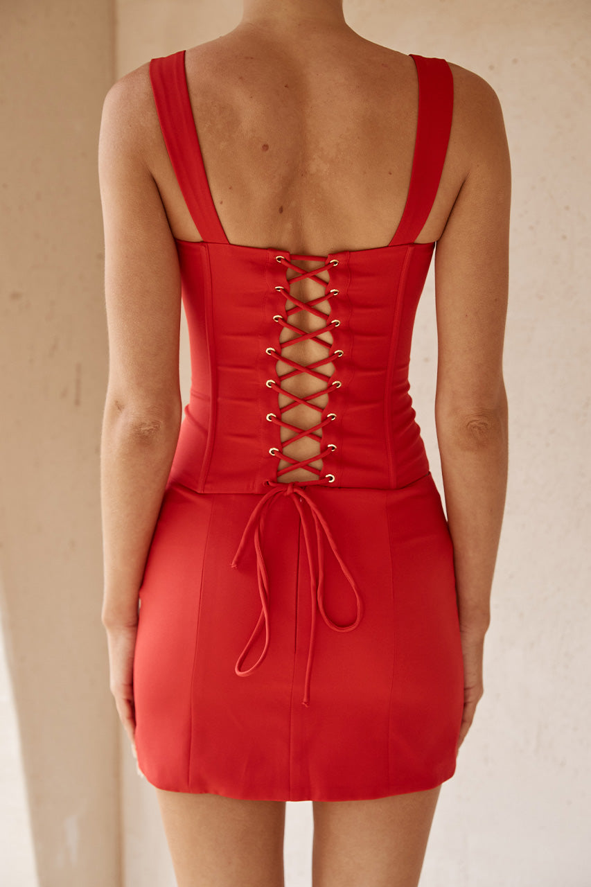 JOVANA BUSTIER - RED - JOVANABUSTIERREDxJOVANAMINISKIRTRED