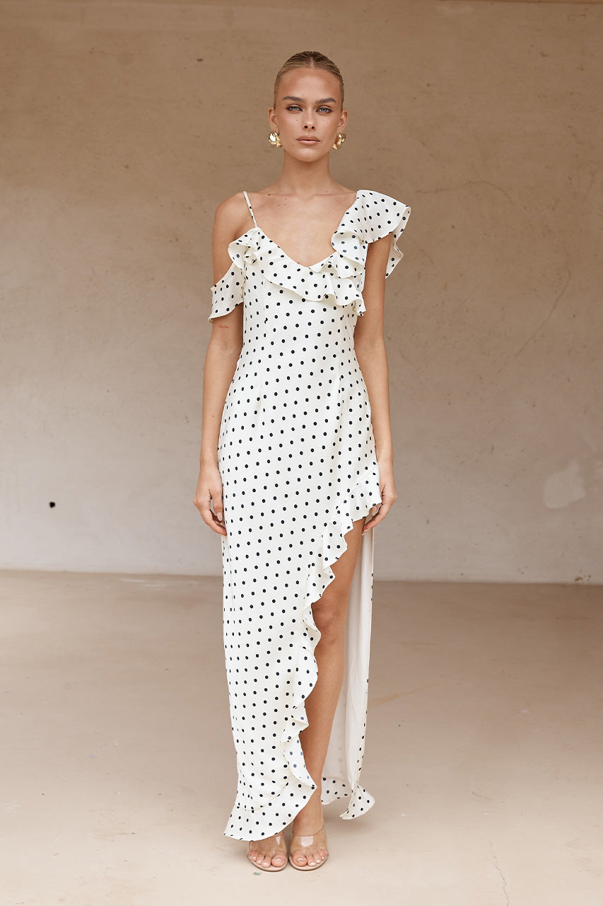 KARLITA MAXI DRESS - WHITE POLKA - KARLITAMAXIDRESS